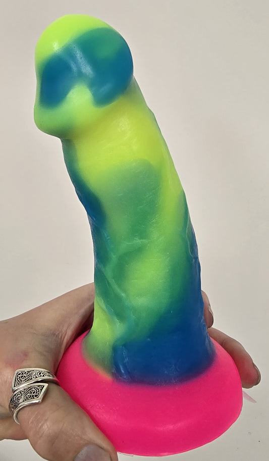 ONE OF A KIND Buck Yellow Blue & Green w/ Pink Base