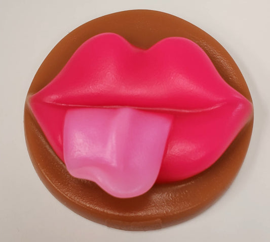 Limited Edition Mouthing Off Saddle / Pushin Cushin  Caramel base with Pink Lips