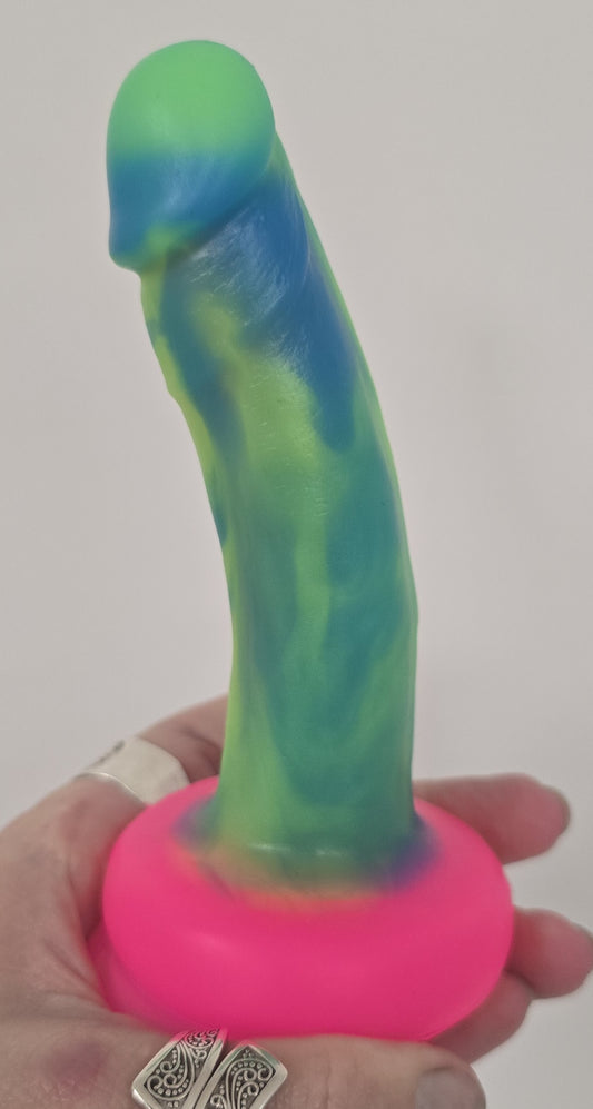 ONE OF A KIND Spur Blue Green & Yellow w/ Pink base